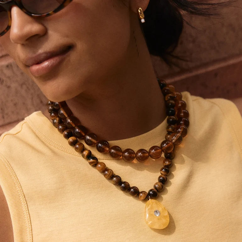 BaubleBar Jamie Semi-Precious Beaded Necklace – Citrine & Tiger’s Eye