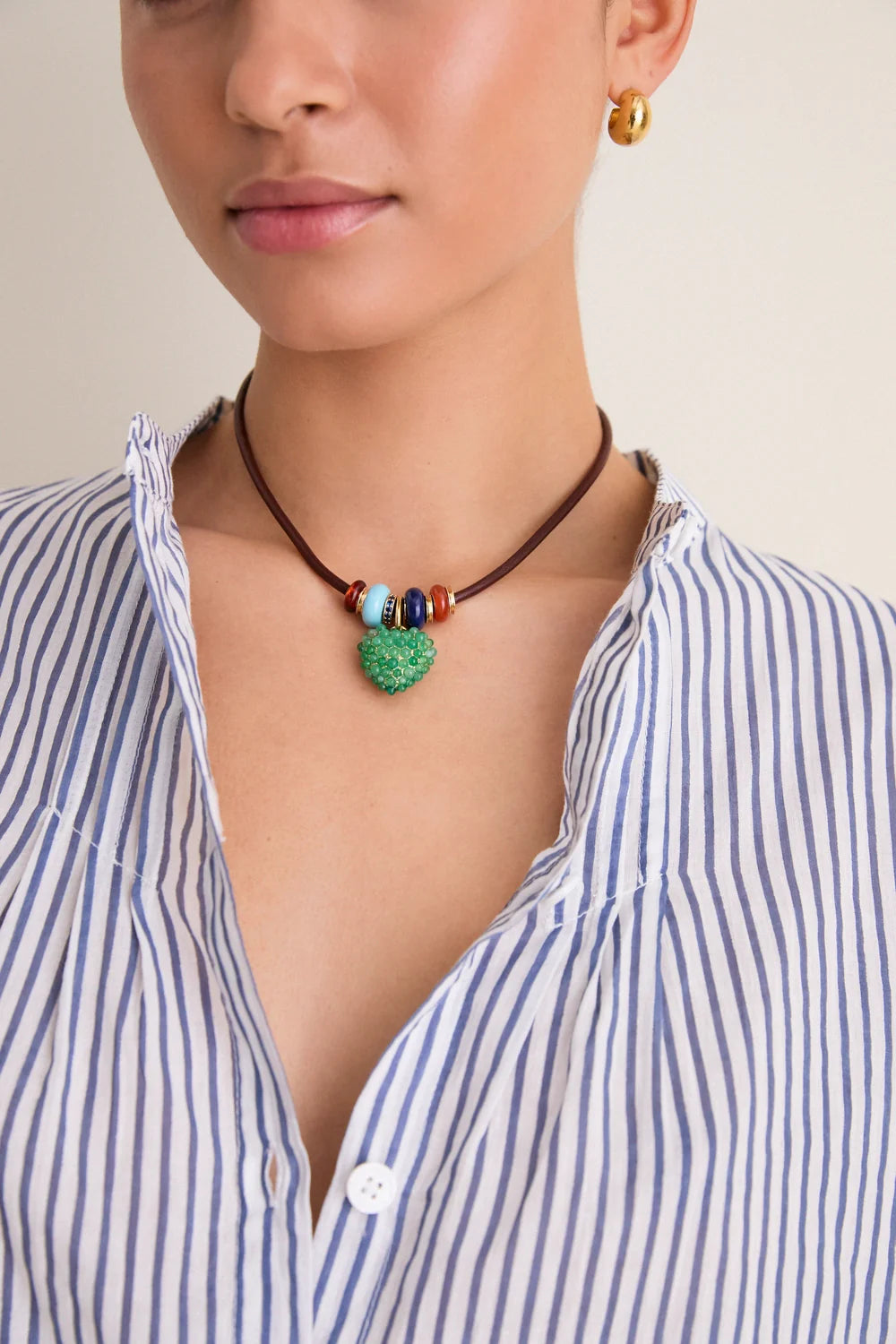 Roxanne Assoulin Semi Sliders on Leather Cord Necklace — Gold Cognac & Multi