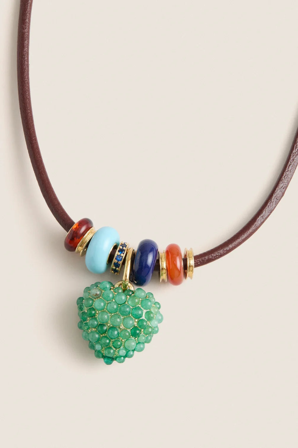 Roxanne Assoulin Semi Sliders on Leather Cord Necklace — Gold Cognac & Multi