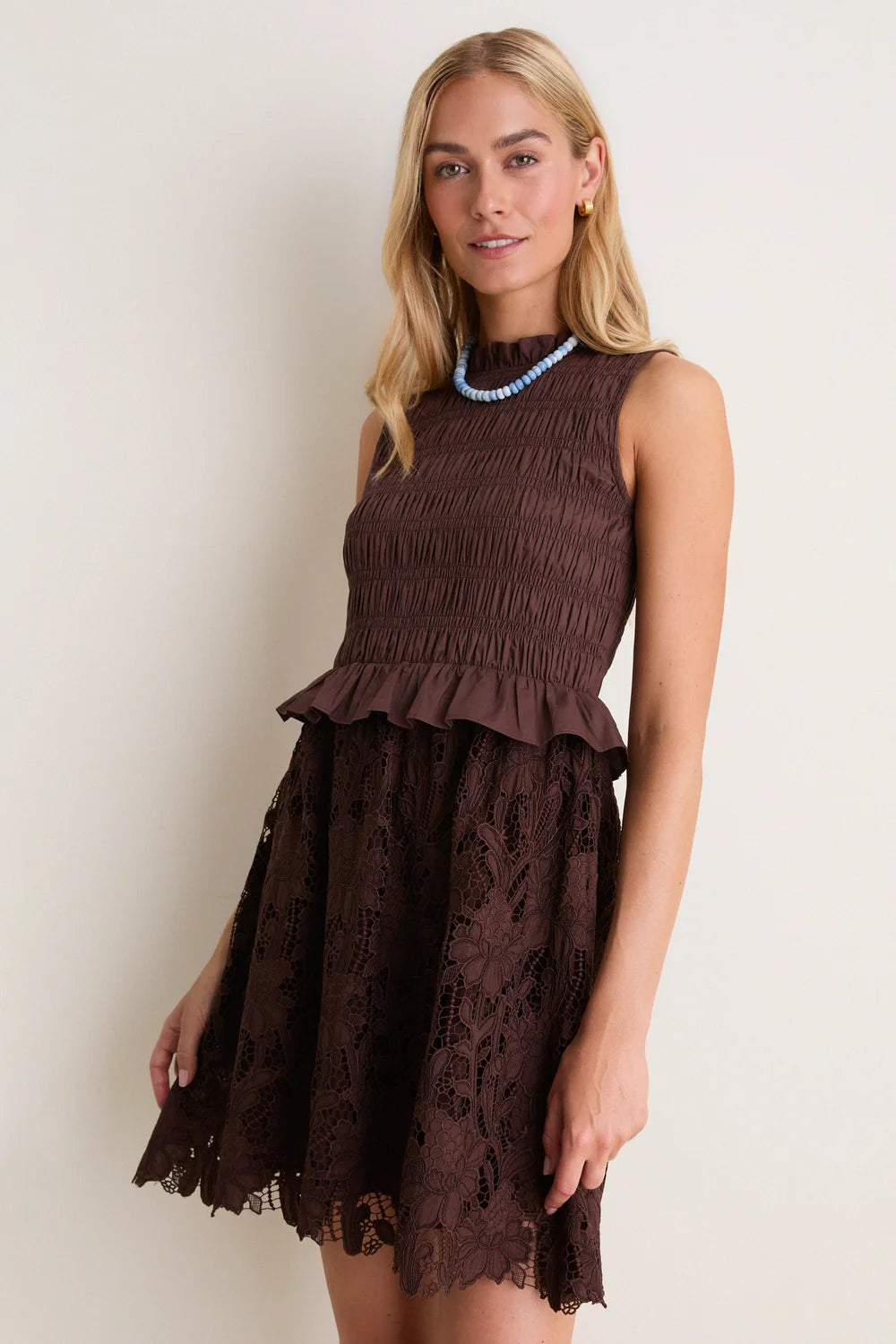 Hyacinth House Seaton Mini Dress — Chocolate Brown Eyelet