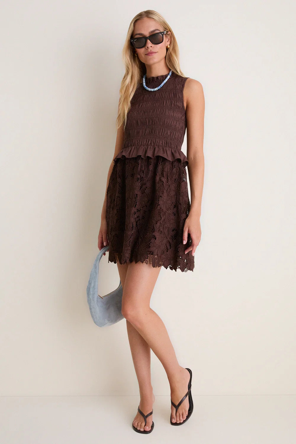 Hyacinth House Seaton Mini Dress — Chocolate Brown Eyelet