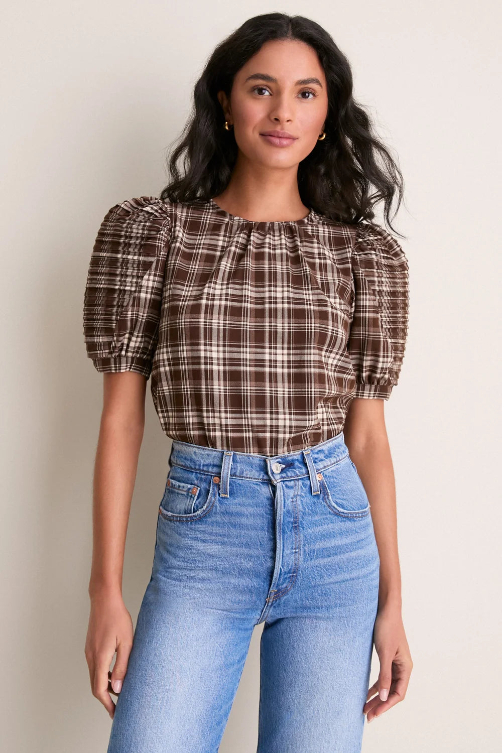 Hyacinth House Haven Blouse — Brown Plaid