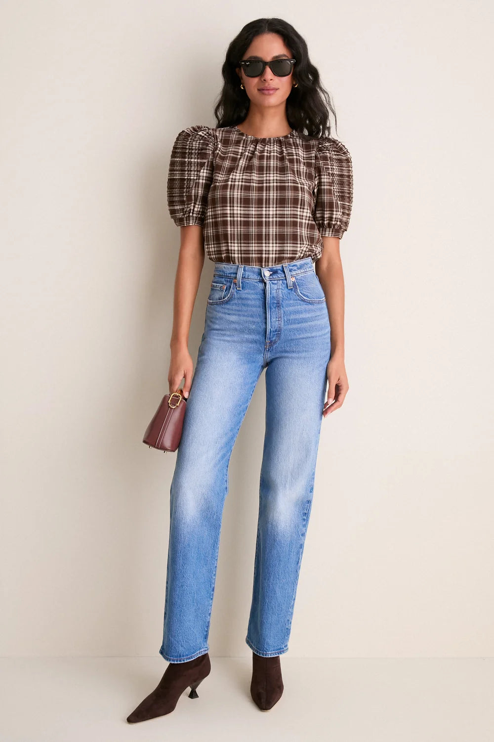 Hyacinth House Haven Blouse — Brown Plaid