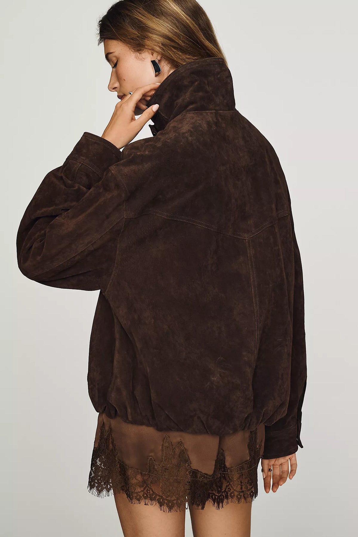 BLANKNYC Funnel-Neck Suede Jacket