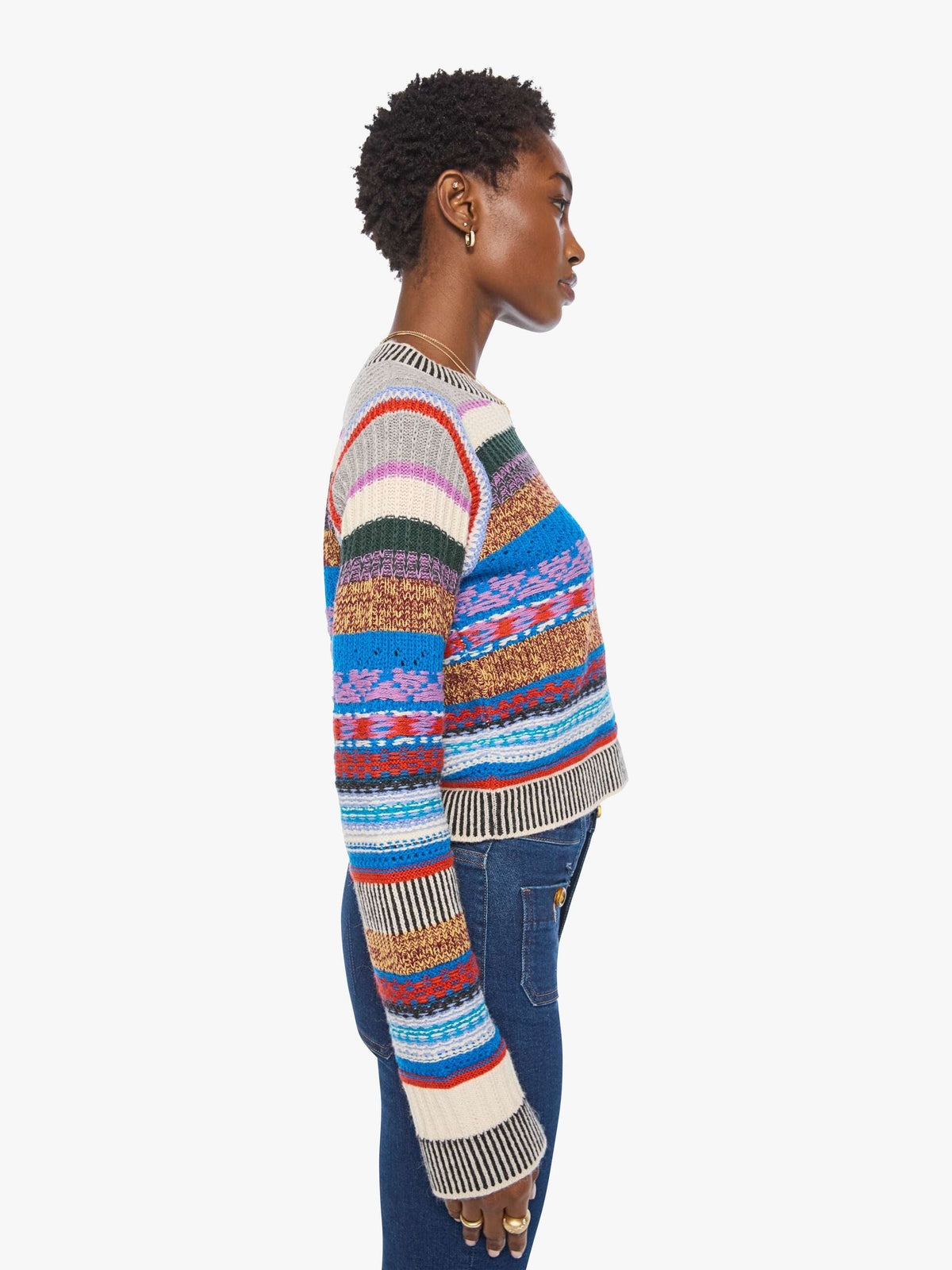 MOTHER The Extra Crop Jumper — Red Ivory Blue Multi Stripe