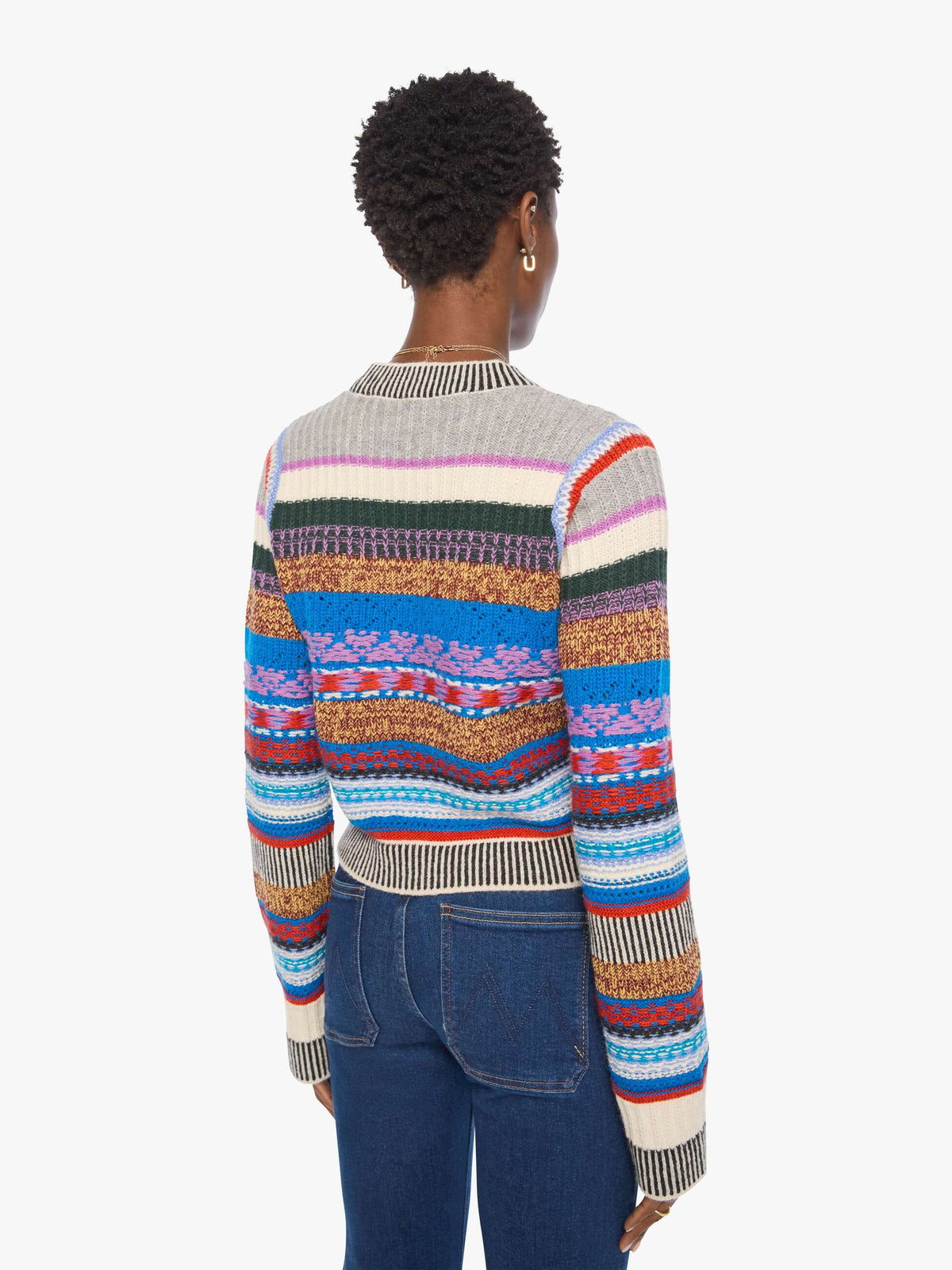 MOTHER The Extra Crop Jumper — Red Ivory Blue Multi Stripe