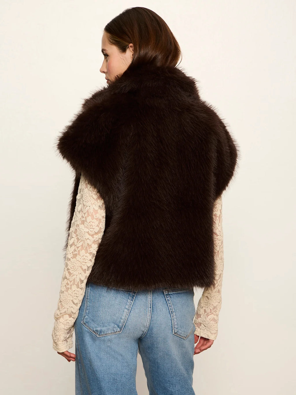 Sanctuary Silky Fur Vest — Espresso Martini