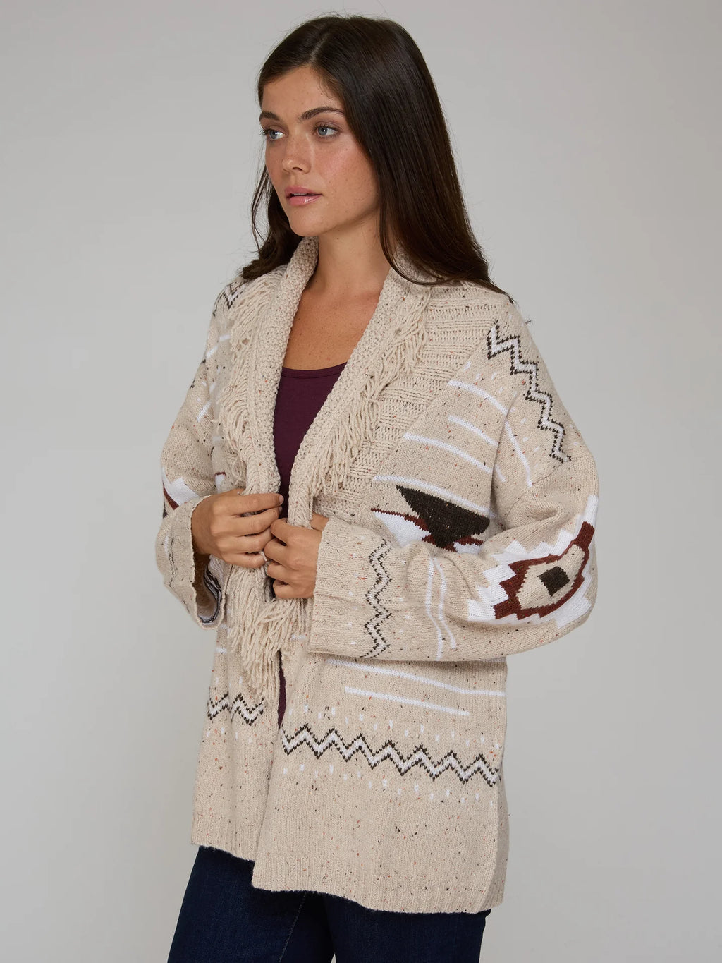 Autumn Cashmere Southwest Fringed Shawl Collar Throw