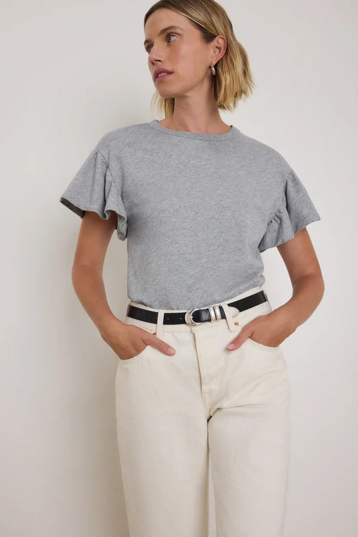 Nation LTD Camille Ruffle Tee — Heather Grey