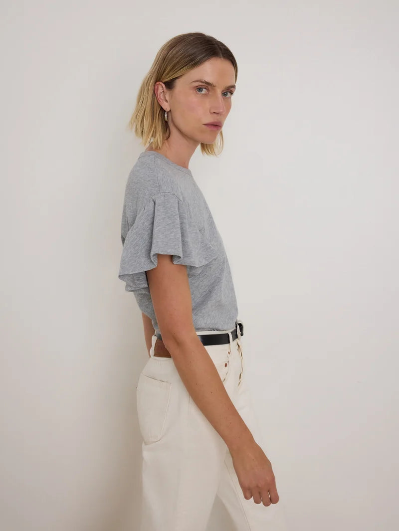 Nation LTD Camille Ruffle Tee — Heather Grey