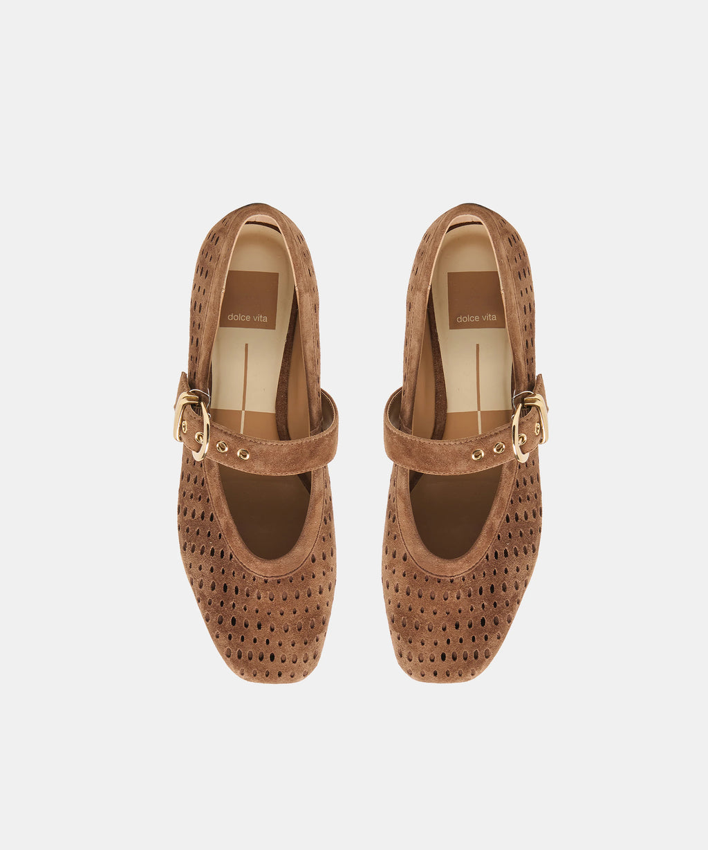 Dolce Vita Mikela Ballet Flats — Cocoa Perforated Suede