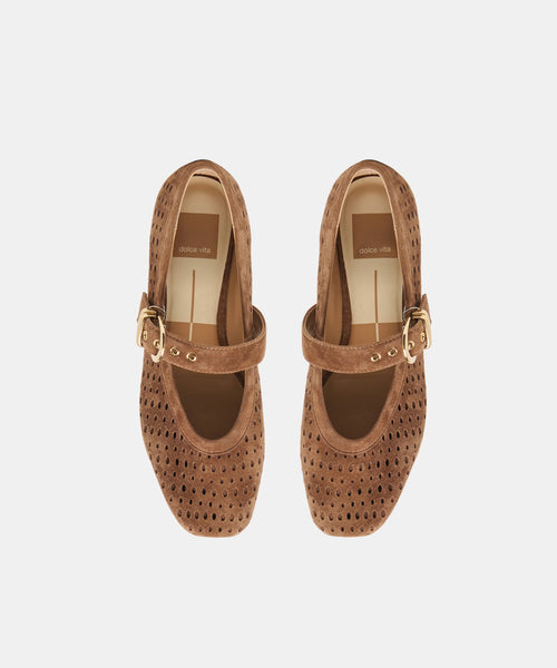 Dolce Vita Mikela Ballet Flats — Cocoa Perforated Suede