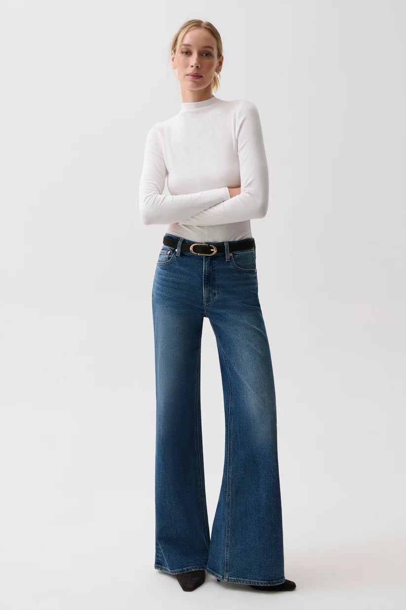 Pistola Vivian Mid Rise Wide Leg Jean — Blue Depths
