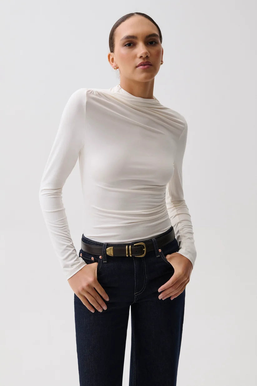 Pistola Nathalia Long Sleeve Draped Mock Neck — Soft White