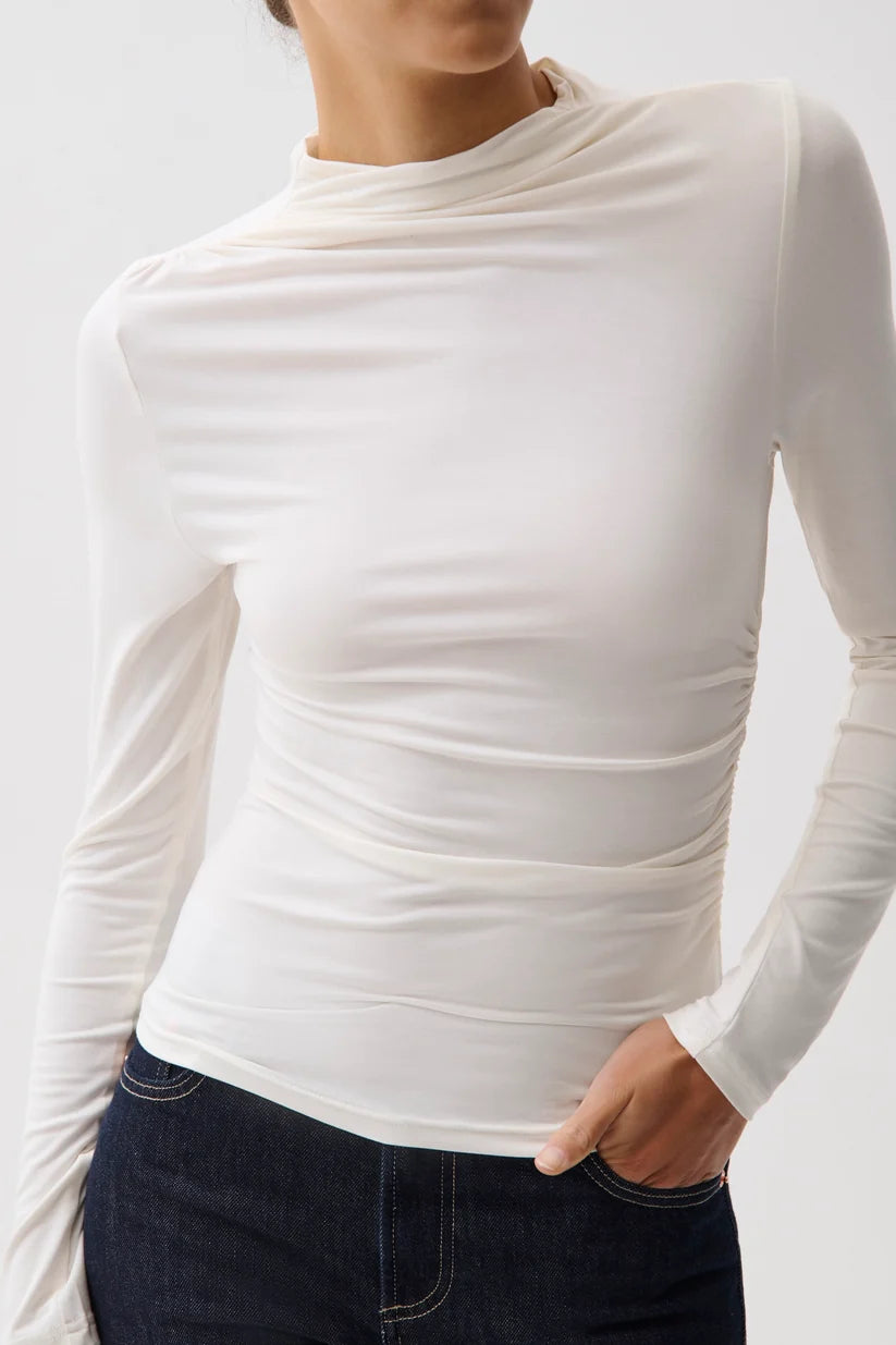 Pistola Nathalia Long Sleeve Draped Mock Neck — Soft White