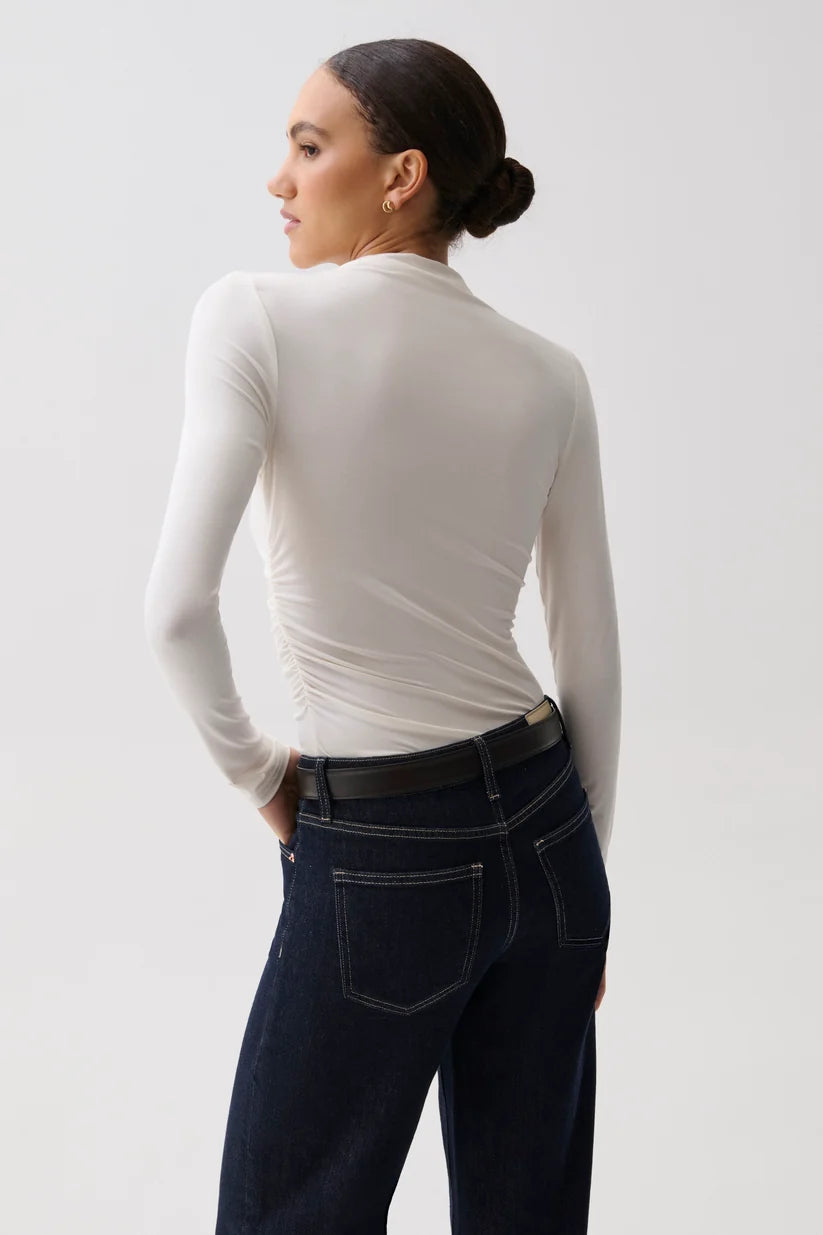 Pistola Nathalia Long Sleeve Draped Mock Neck — Soft White