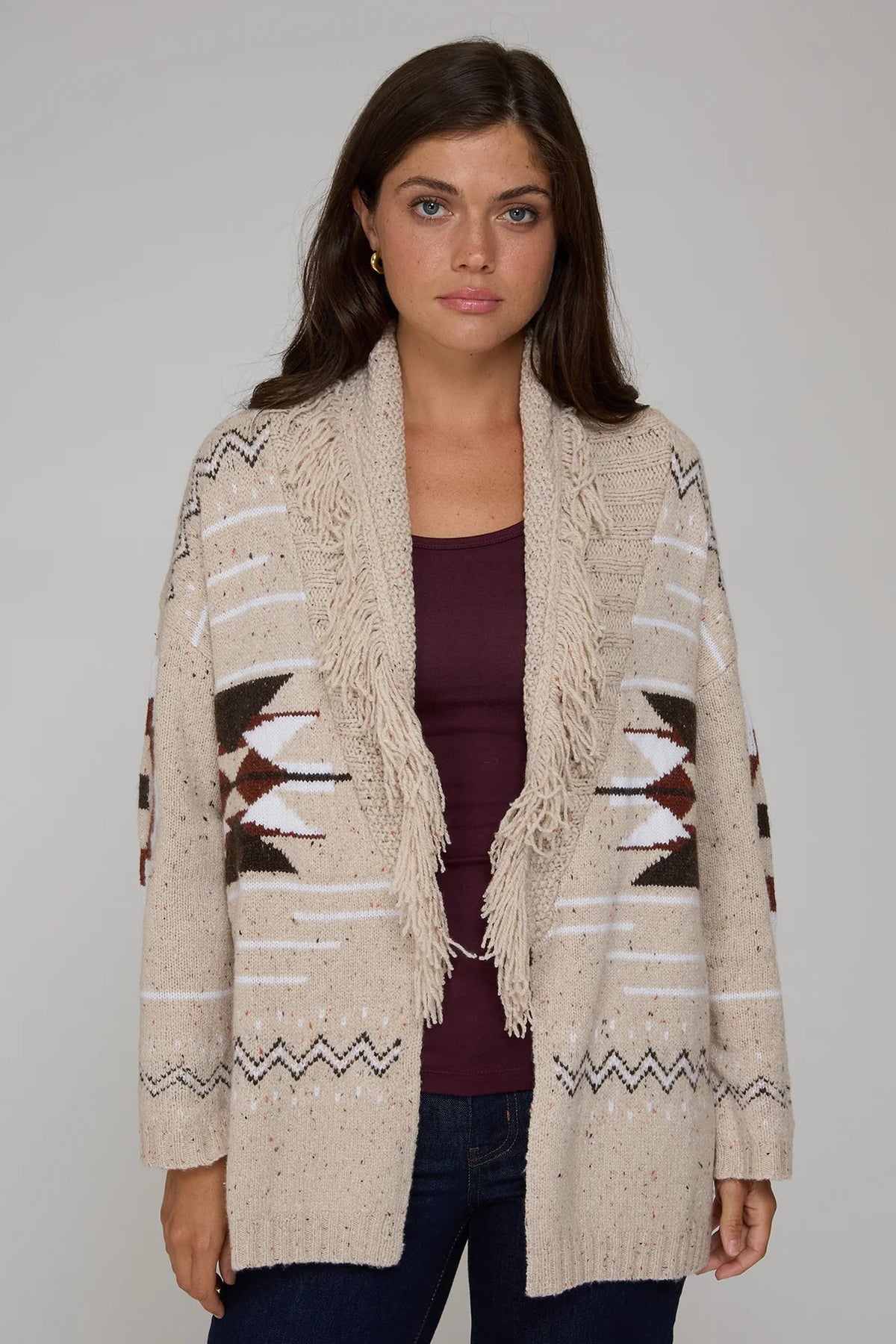 Autumn Cashmere Southwest Fringed Shawl Collar Throw