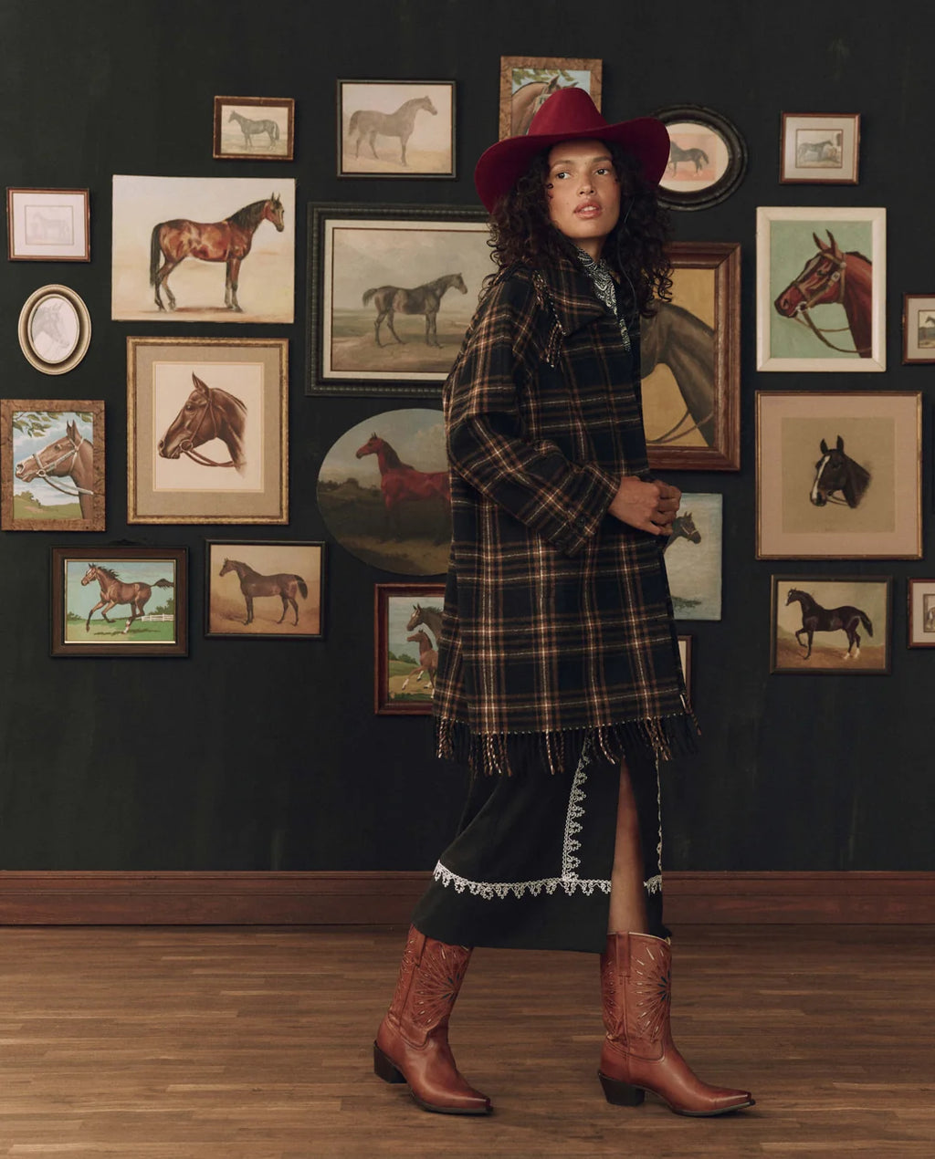 The Great. The Fringe Coat — Caramel & Black Frontier Plaid