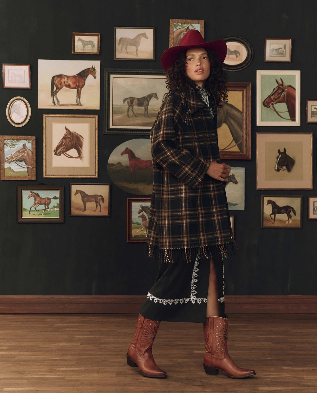 The Great. The Fringe Coat — Caramel & Black Frontier Plaid