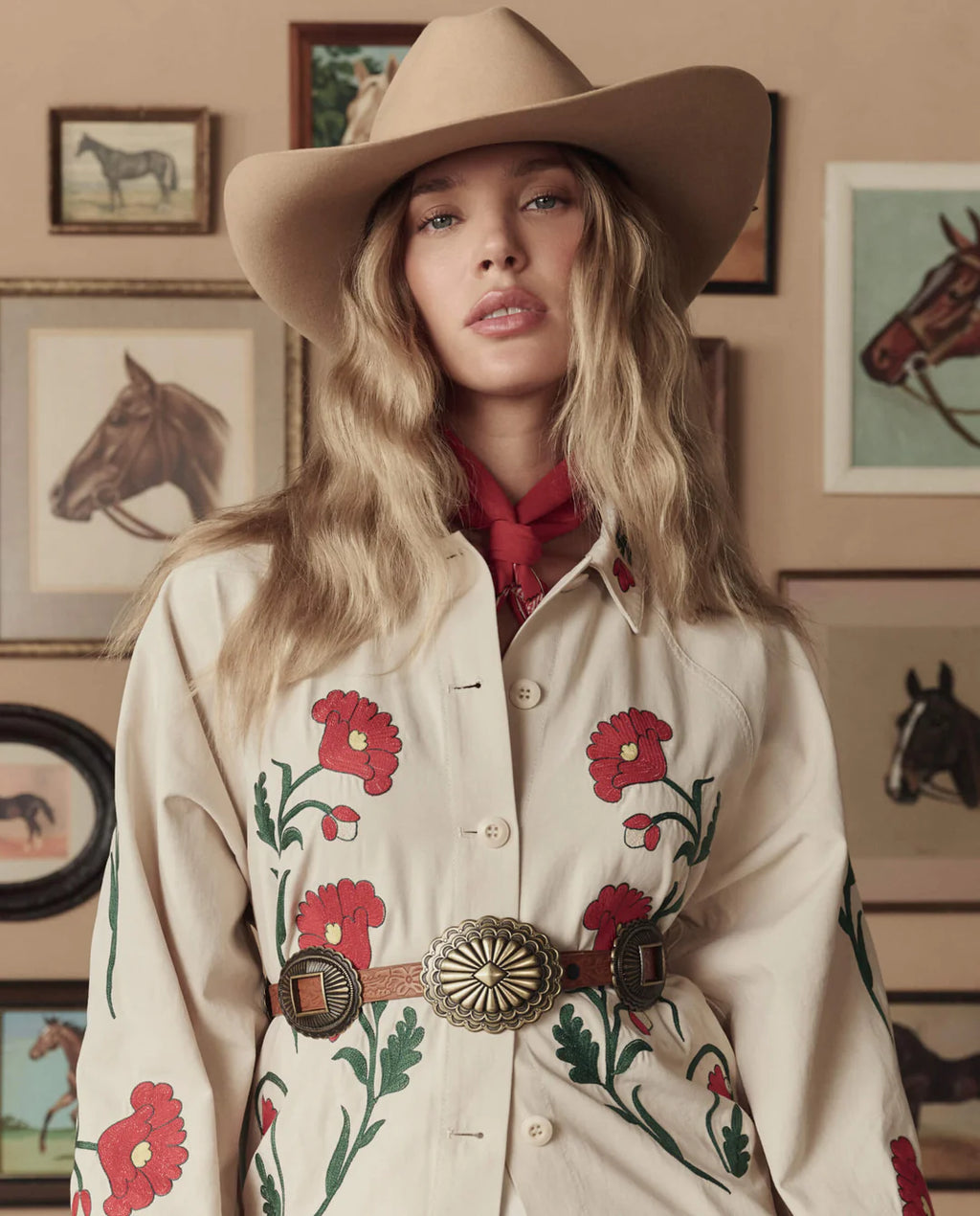 THE GREAT. Tooled Leather Concho Belt