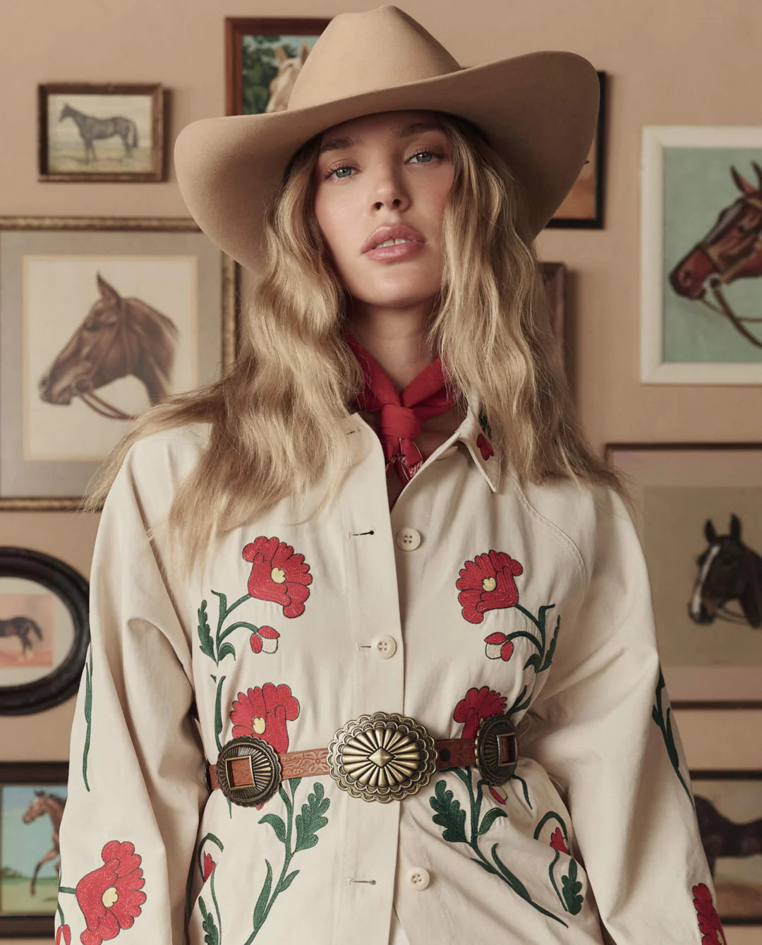 THE GREAT. Tooled Leather Concho Belt