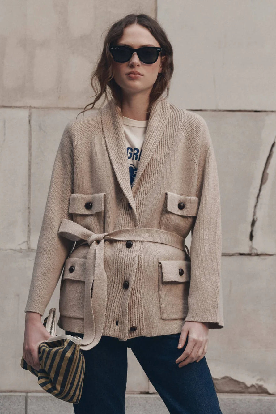 The GREAT. The Commander Riding Cardigan — Cream