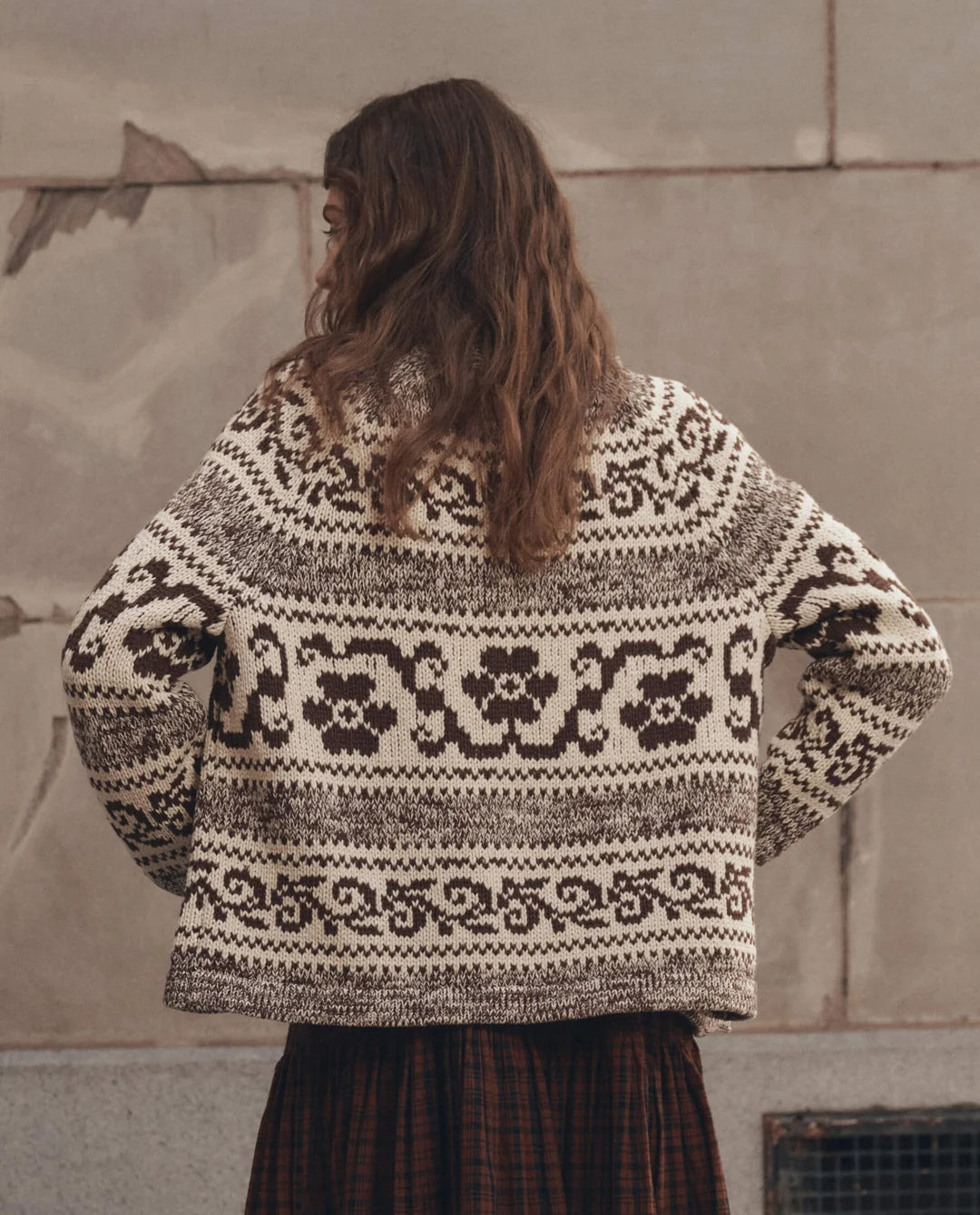 The Great. The Nordic Flower Lodge Cardigan — Marled Chestnut