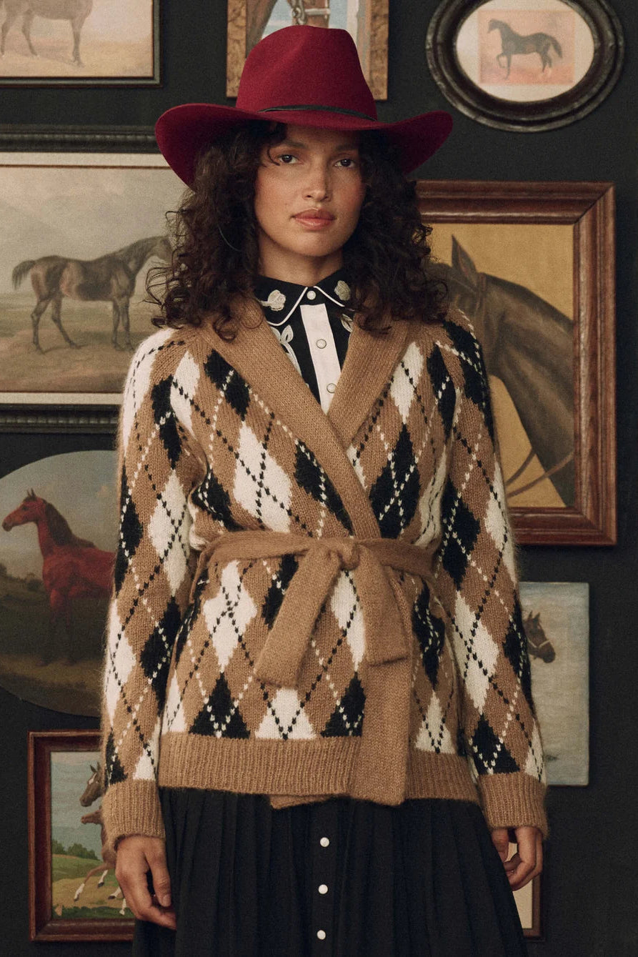 The Great. The Argyle Riding Cardigan — Camel