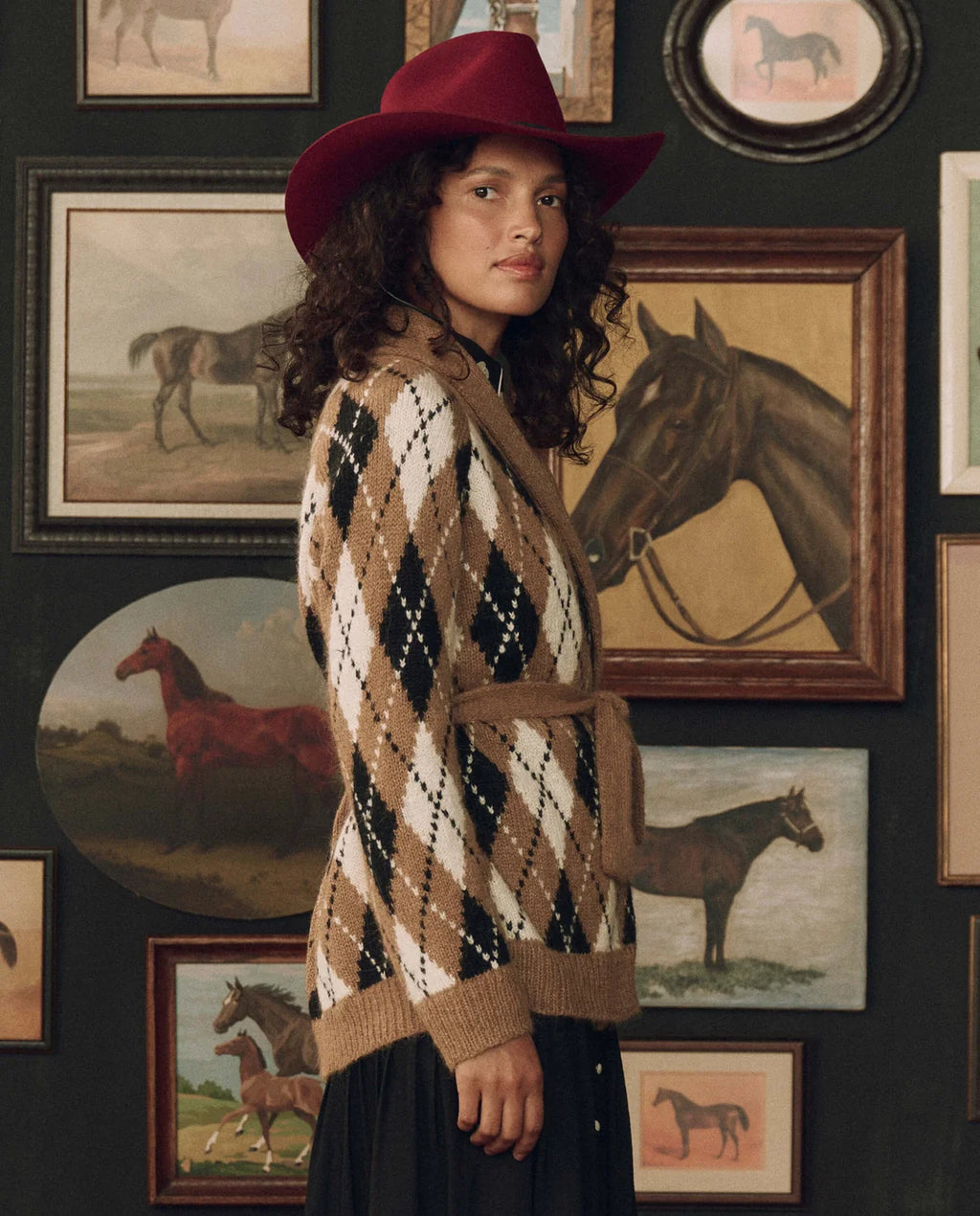 The Great. The Argyle Riding Cardigan — Camel
