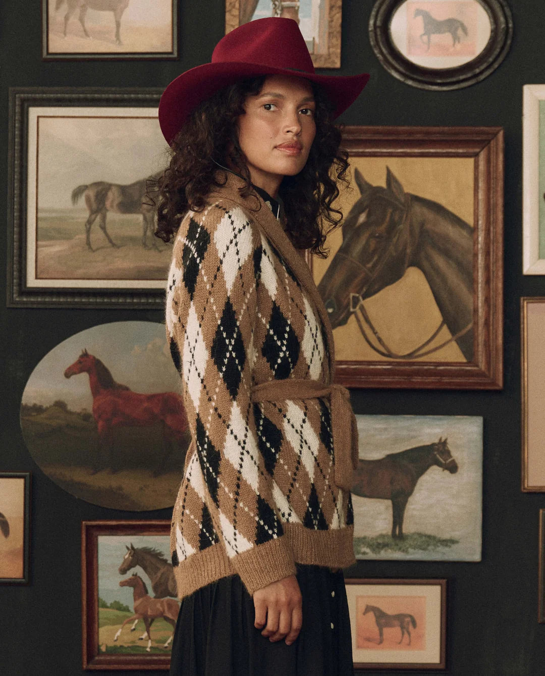 The Great. The Argyle Riding Cardigan — Camel