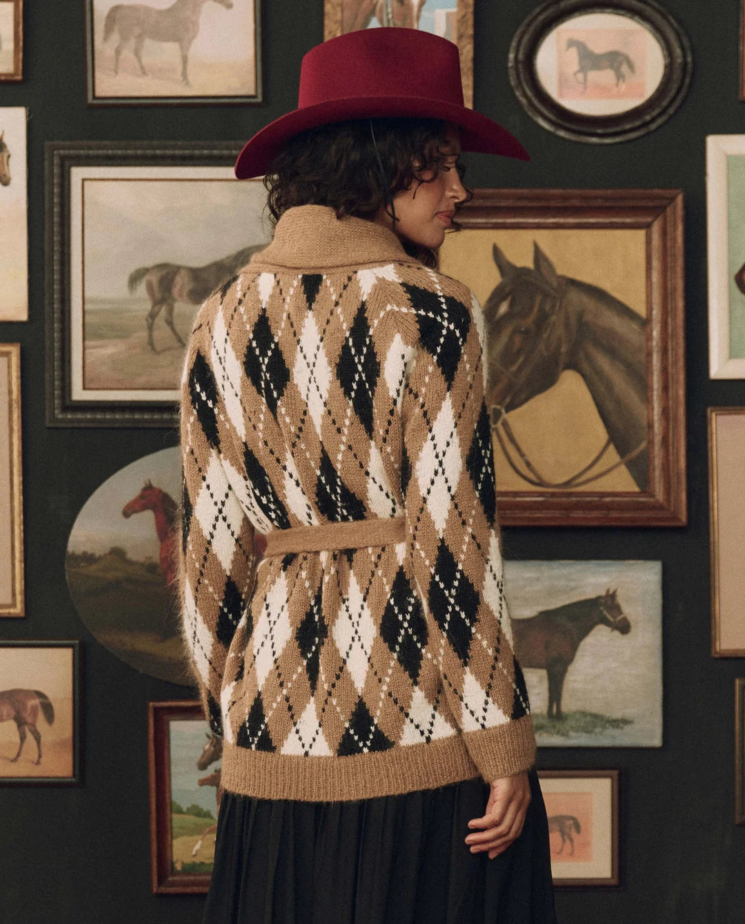 The Great. The Argyle Riding Cardigan — Camel
