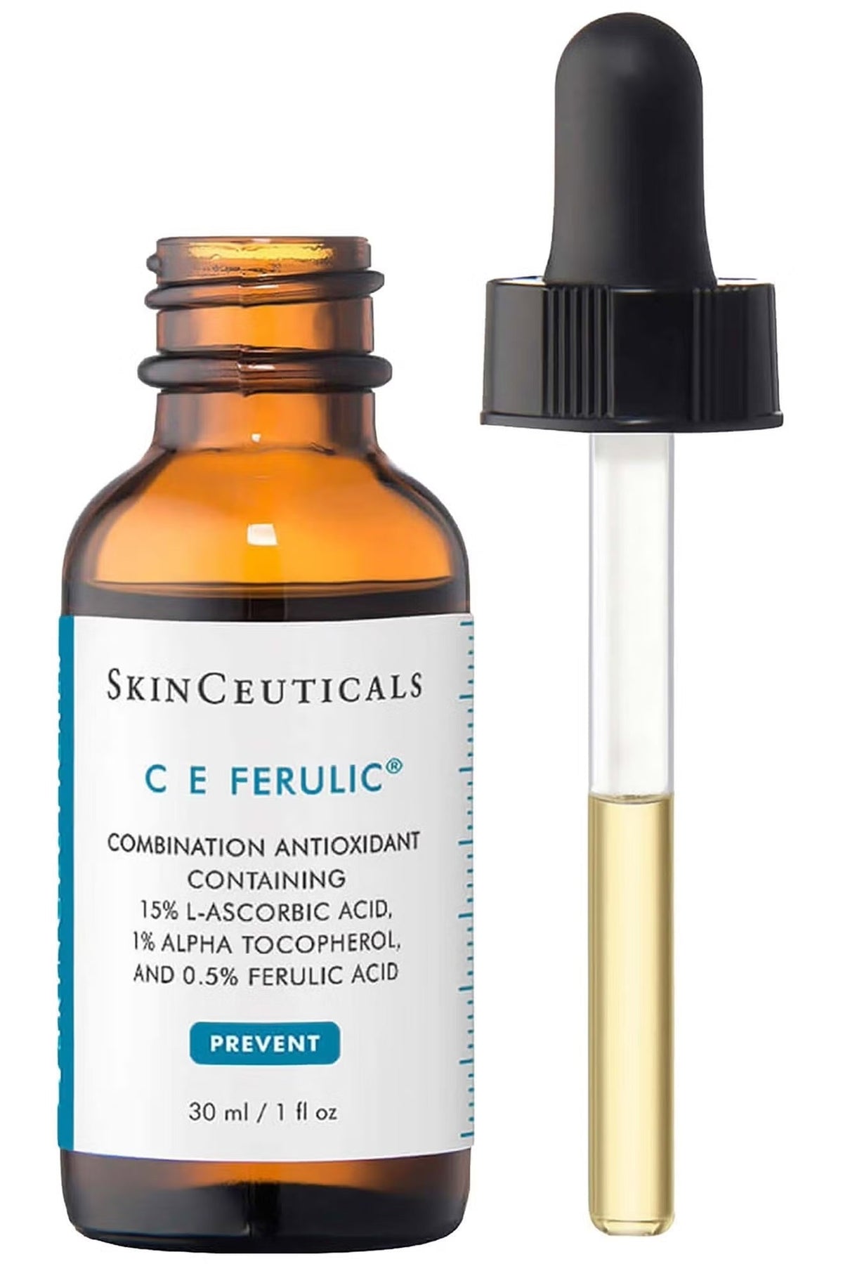 SkinCeuticals C E Ferulic skincare serum with dropper on a white background