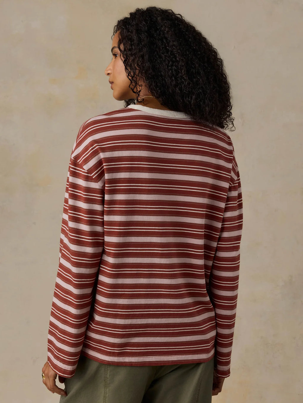 Faherty Sunwashed Long Sleeve Retro Tee – Rosewood Stripe