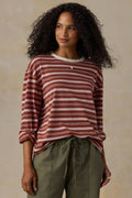 Faherty Sunwashed Long Sleeve Retro Tee – Rosewood Stripe