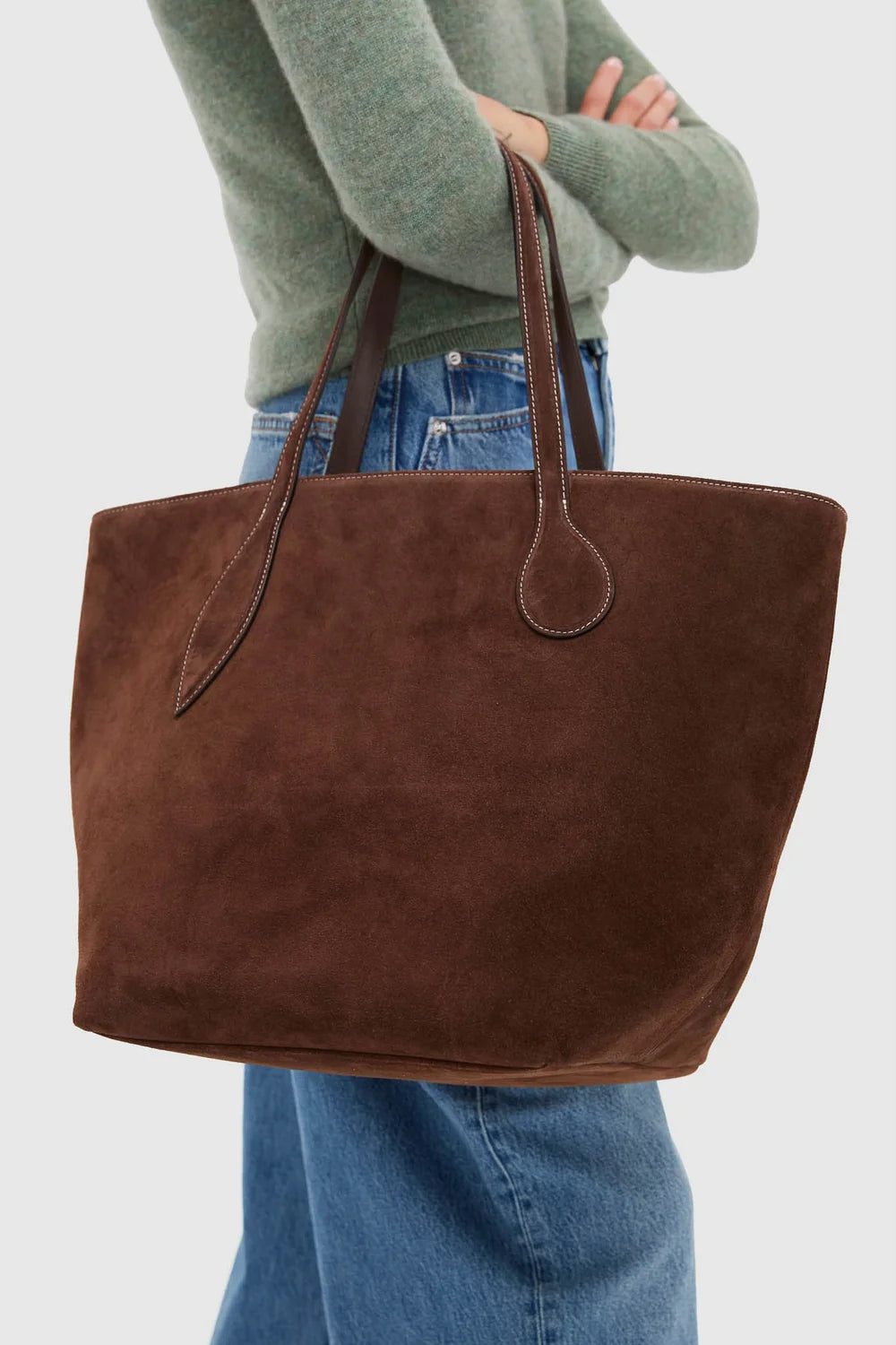 Liffner Large Sprout Tote – Dark Brown Suede